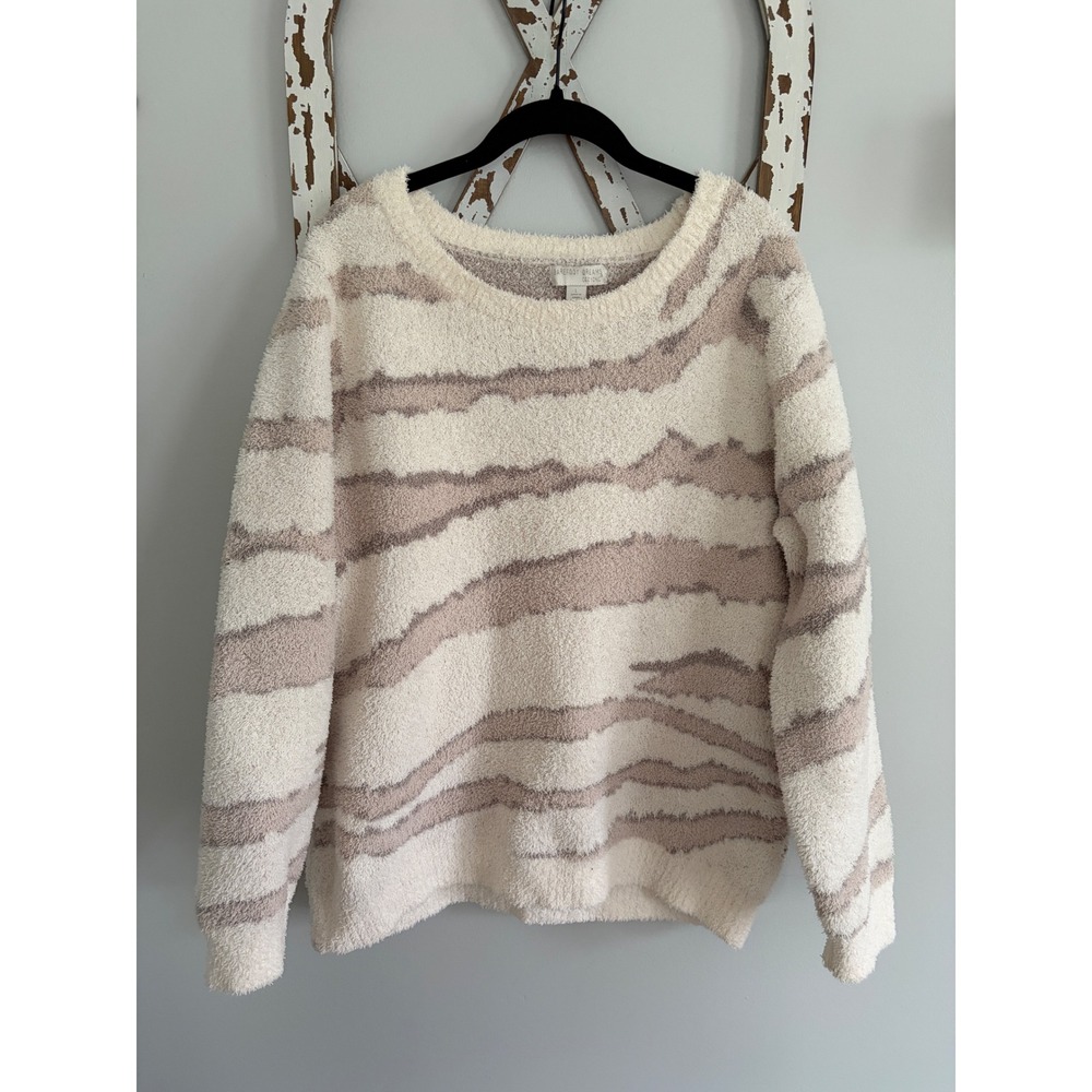 Barefoot Dreams CozyChic Seaside Crew-Neck Cream Tan Zebra Print 
Size Large